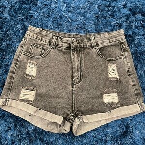 SHEIN Black Distressed Jean Shorts